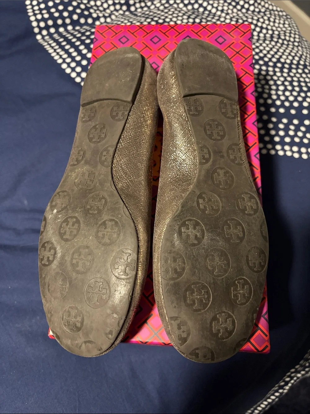 Tory Burch Metallic Bronze Logo Ballet Flats